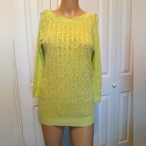 Susan Bristol Light Green Sweater 3/4 Sleeve cable knit size M.